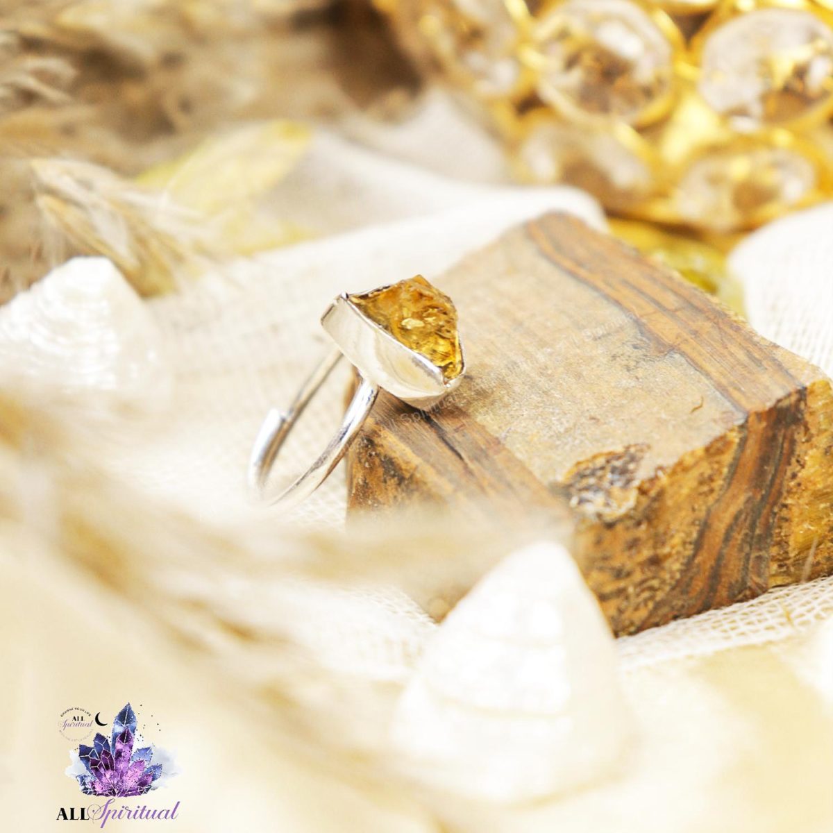 Citrine Silver Adjustable Crystal Ring (Stone of Wealth)