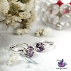 Amethyst Gemstone Silver Adjustable Ring (Sparkling Spiritual Kingdom Purple Gem)