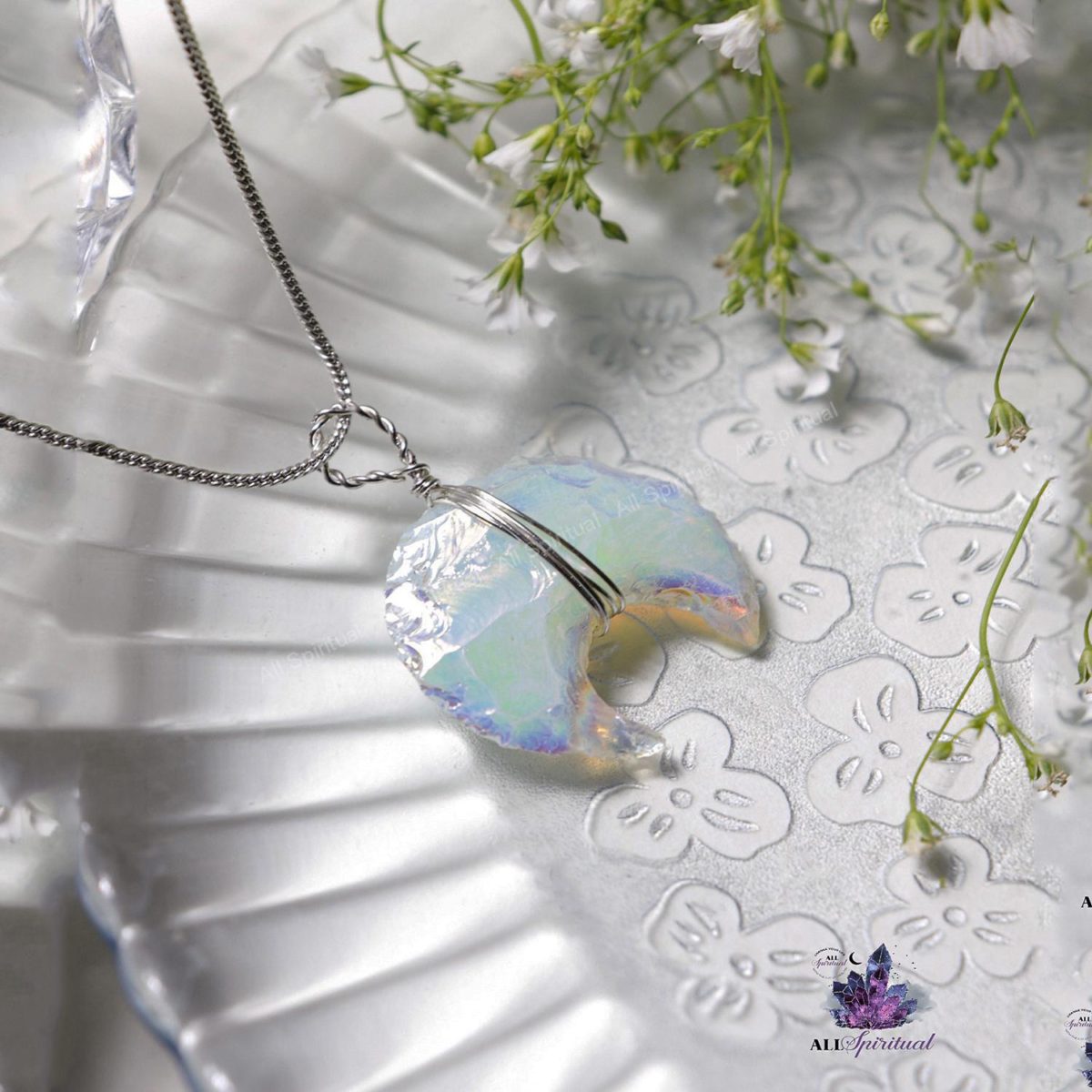 Opal Crescent Moon Pendent(Purify Aura)