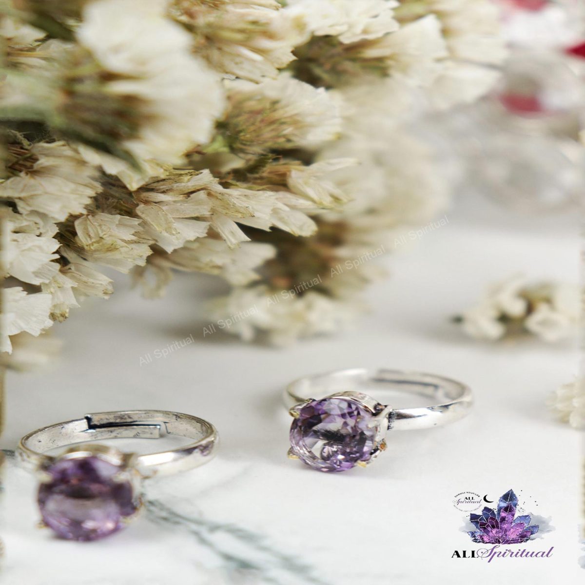 Amethyst Gemstone Silver Adjustable Ring (Sparkling Spiritual Kingdom Purple Gem)