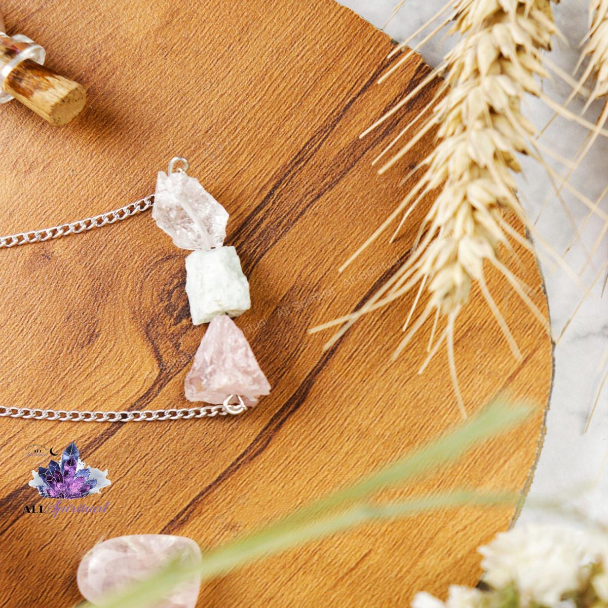 Necklace Goddess of Love Rose quartz Amazonite Clear Quartz