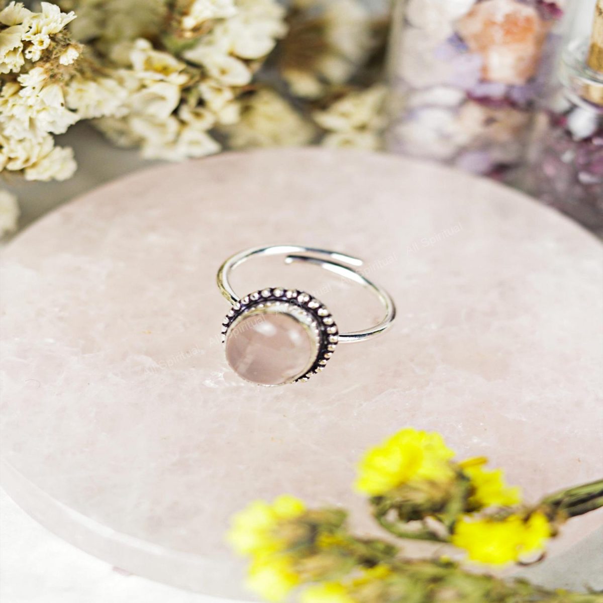 ROSE QUARTZ SILVER ADJUSTABLE RING