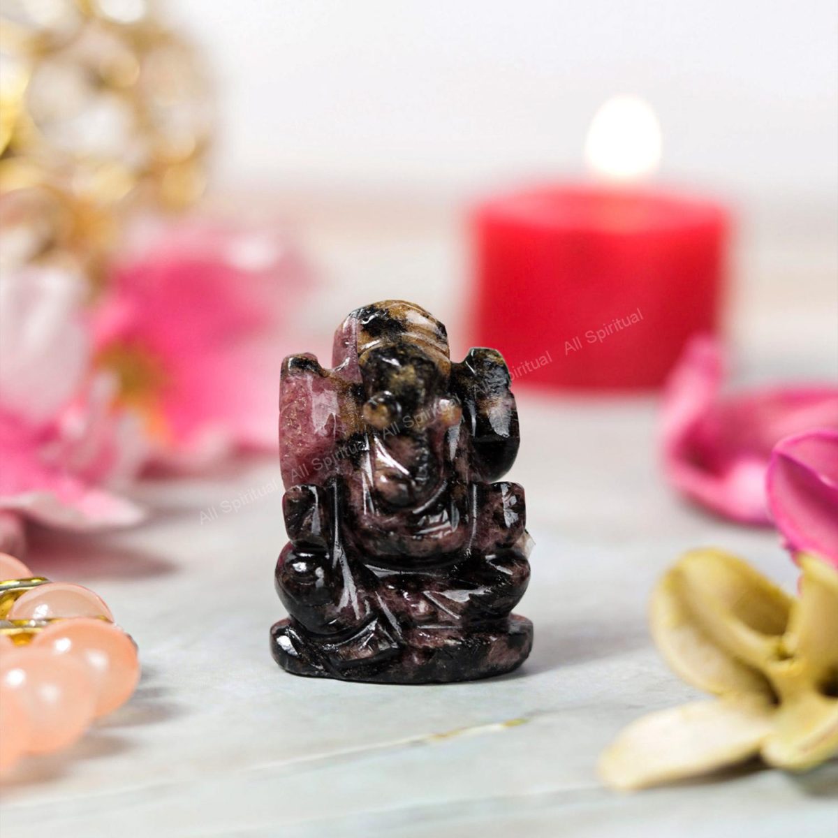 Rhodonite Gemstone Ganesha Idol